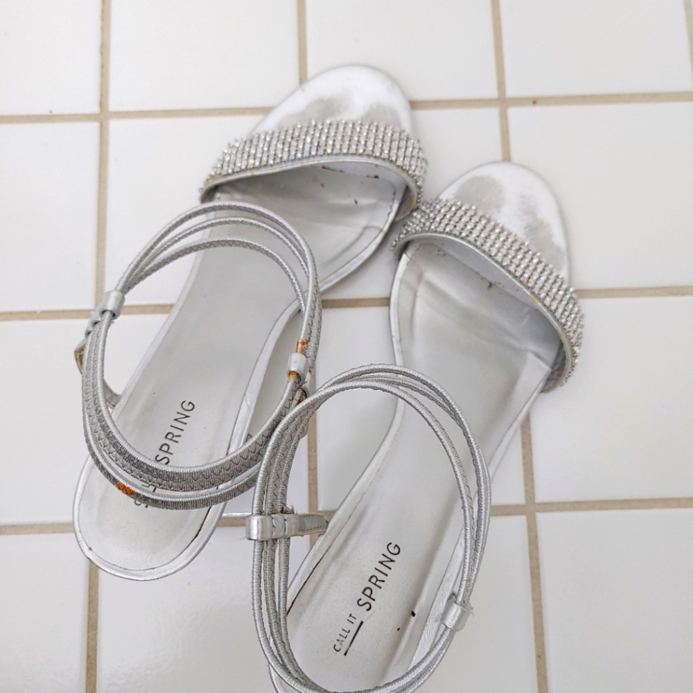 Fancy Silver Summer Sandals with Wedge Heel